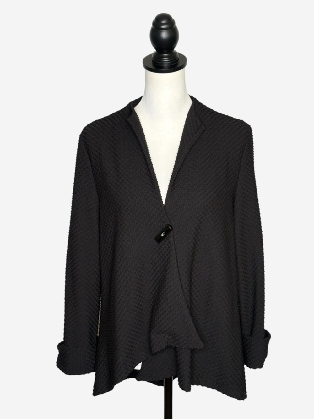 Joseph Ribkoff Textured Asymmetric Swing Jacket • Black • One Button • Size 8